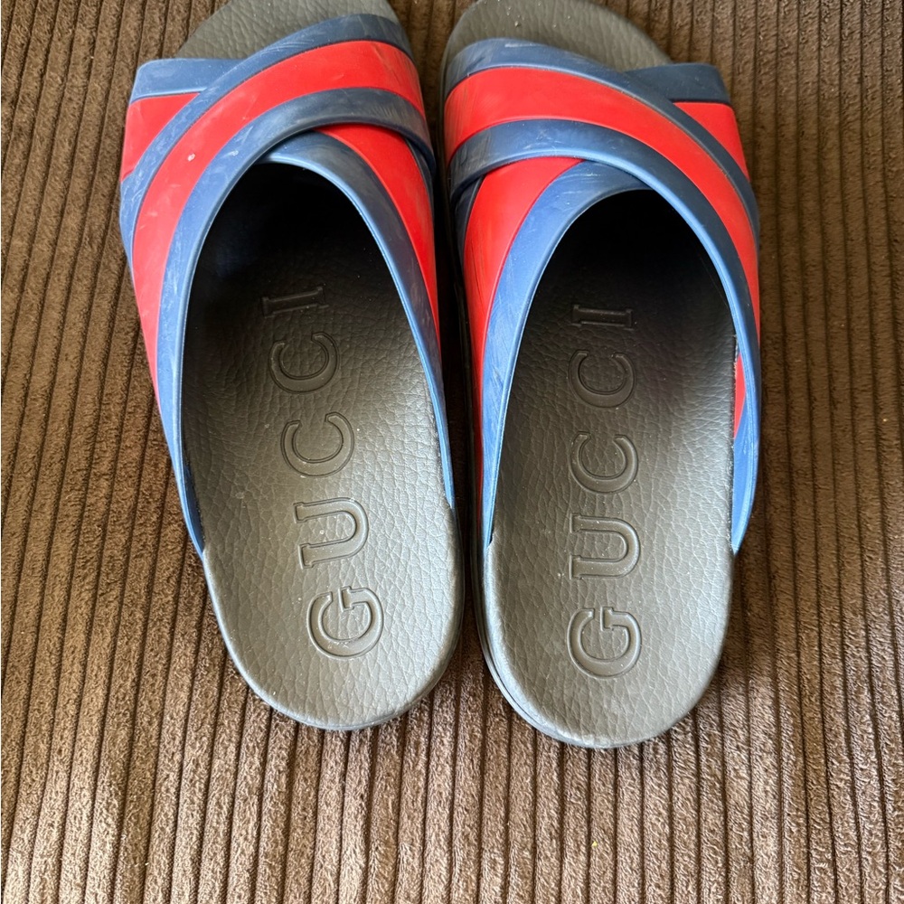 Gucci Red and Blue Striped Slides